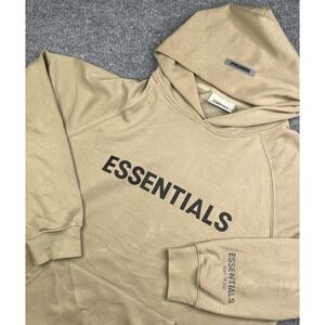 Fear of God Essentials Hoodie Men's XL Taupe Brown Pullover Sweatshirt Logo